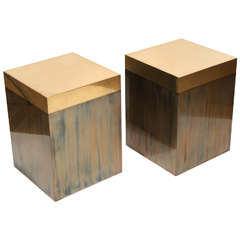 Pair of Brass Patinated Cubes after Gabriella Crespi